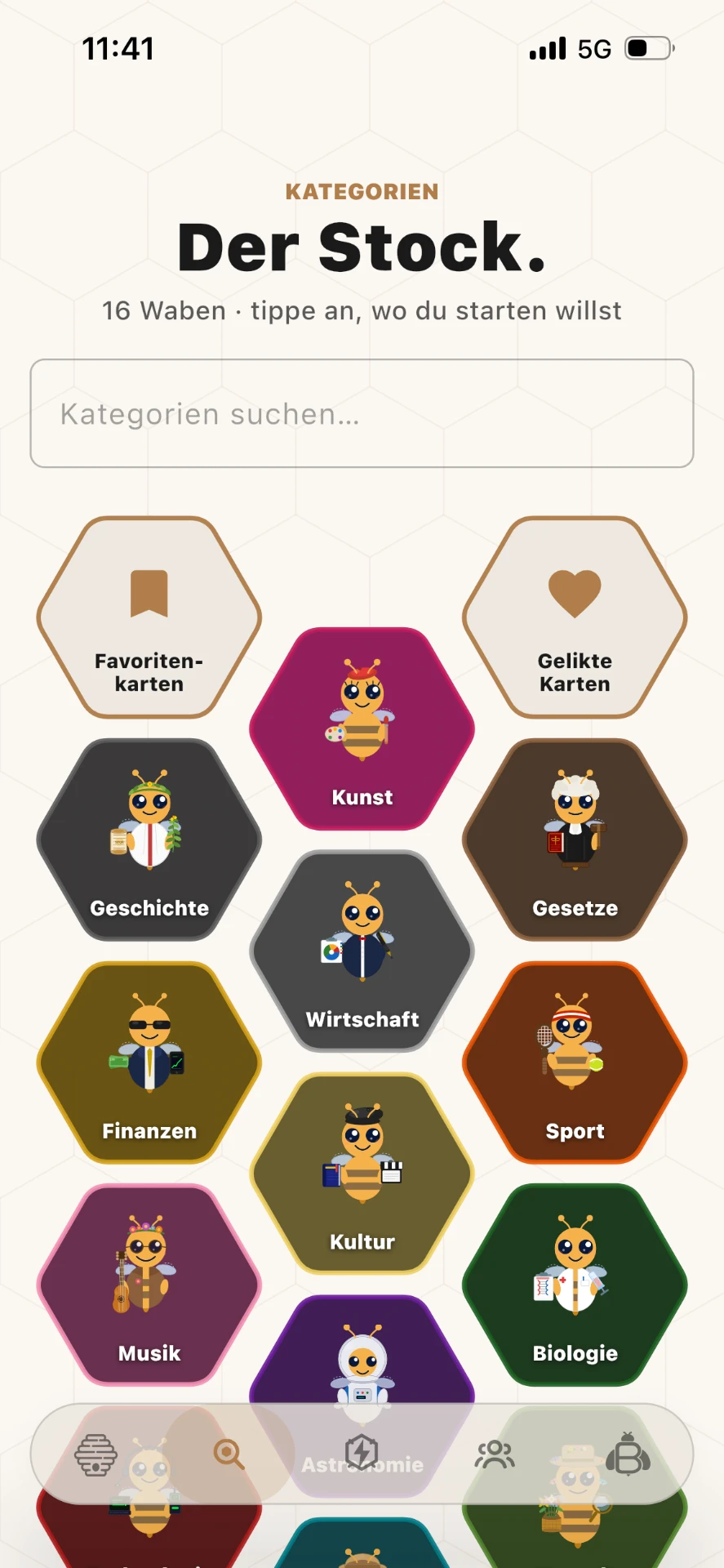 Der Stock – Kategorien im hellen App-Modus